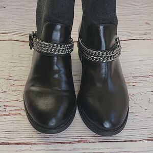 ANN TAYLOR LOFT Black Moto Boots with Silver Chains Size 9